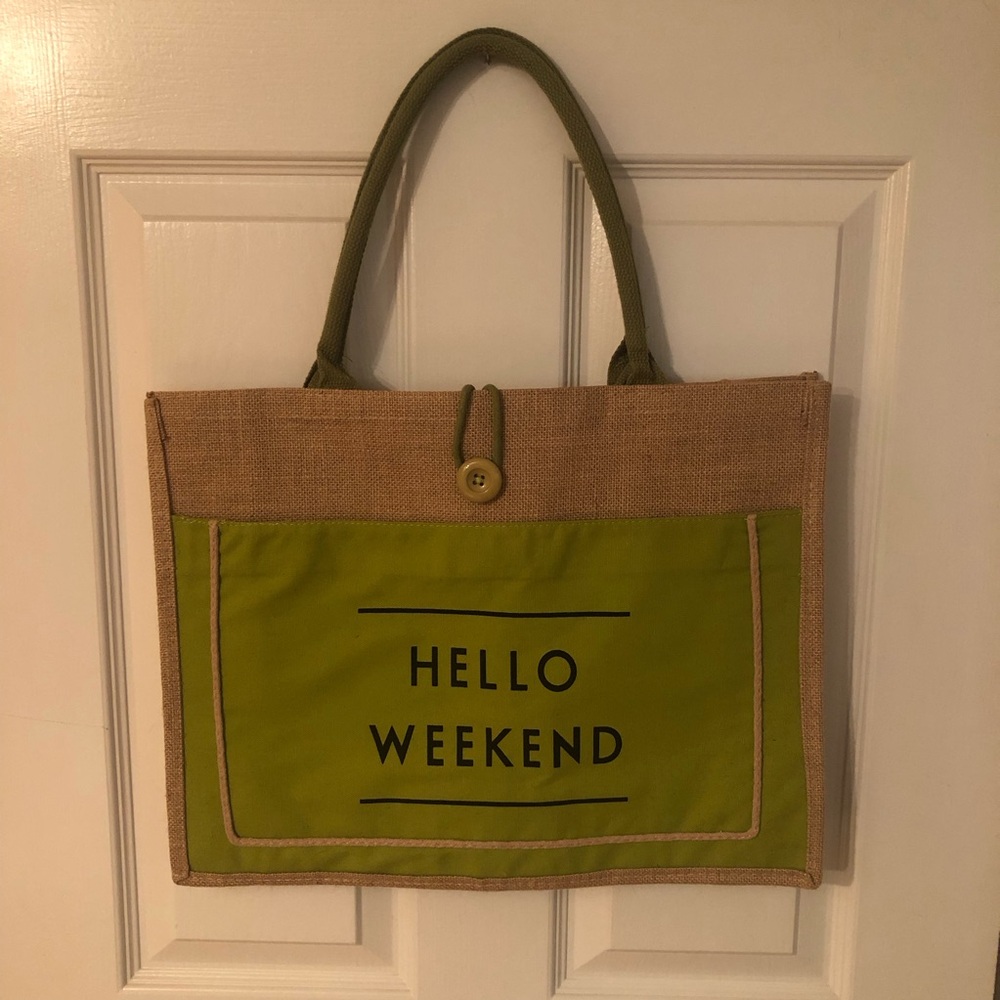 Hello Weekend Jute Tote Bag